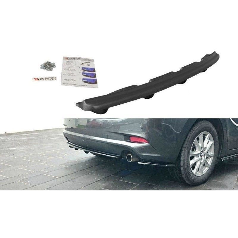 Maxton CENTRAL REAR SPLITTER Mazda 3 BN (Mk3) Facelift (with vertical bars) Gloss Black, Mazda 3