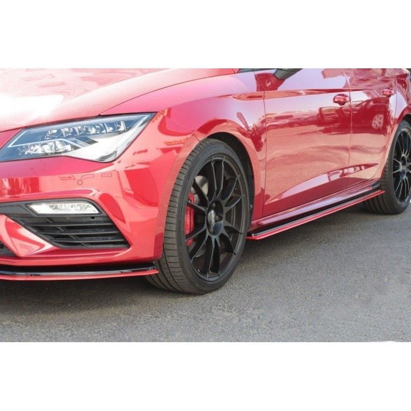 Maxton SIDE SKIRTS DIFFUSERS v.3 Seat Leon Mk3 Cupra/ FR Facelift Gloss Black + Red, Leon Mk3 FR