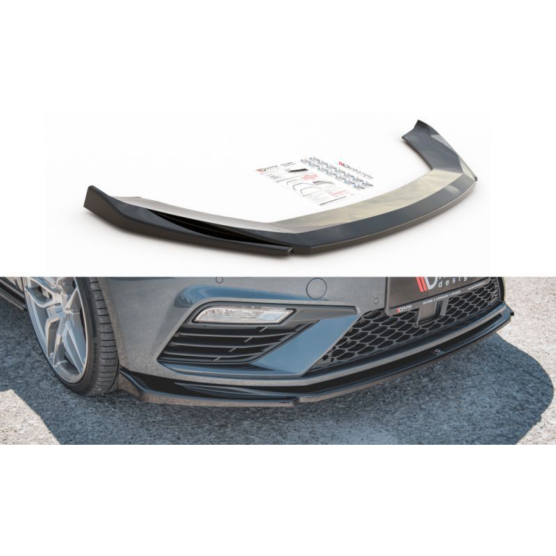 Maxton Front Splitter V.5 Seat Leon Cupra / FR Mk3 FL Gloss Black, Leon Mk3 FR