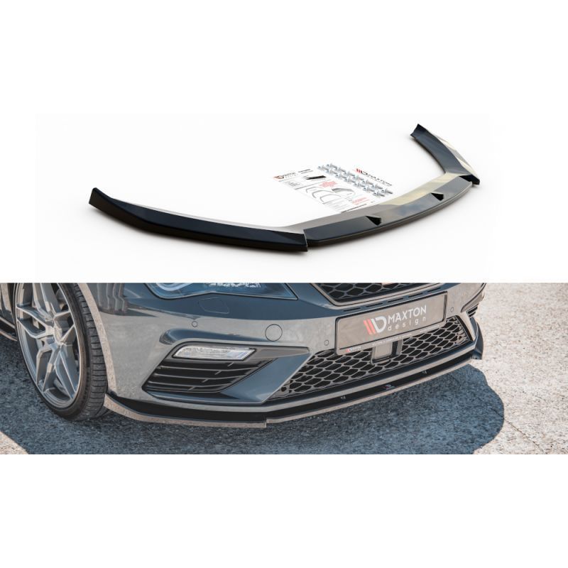 Maxton Front Splitter V.6 Seat Leon Cupra / FR Mk3 FL Gloss Black, Leon Mk3 FR