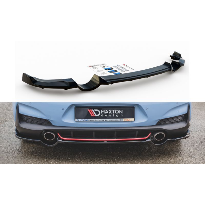 Maxton Central Rear Splitter (with vertical bars) Hyundai I30 N Mk3 Hatchback Gloss Black, Hyundai