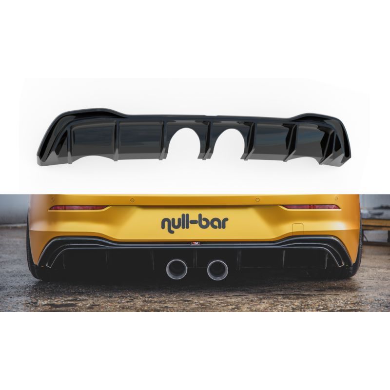 Maxton Rear Valance (R32 LOOK) with Exhaust VW Golf 8 Gloss Black, Golf 8