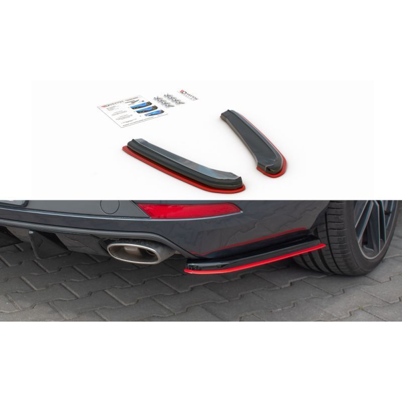 Maxton Rear Side Splitters V.4 Seat Leon Cupra Mk3 FL Sportstourer Gloss Black + Red, Leon Mk3 / Facelift Cupra