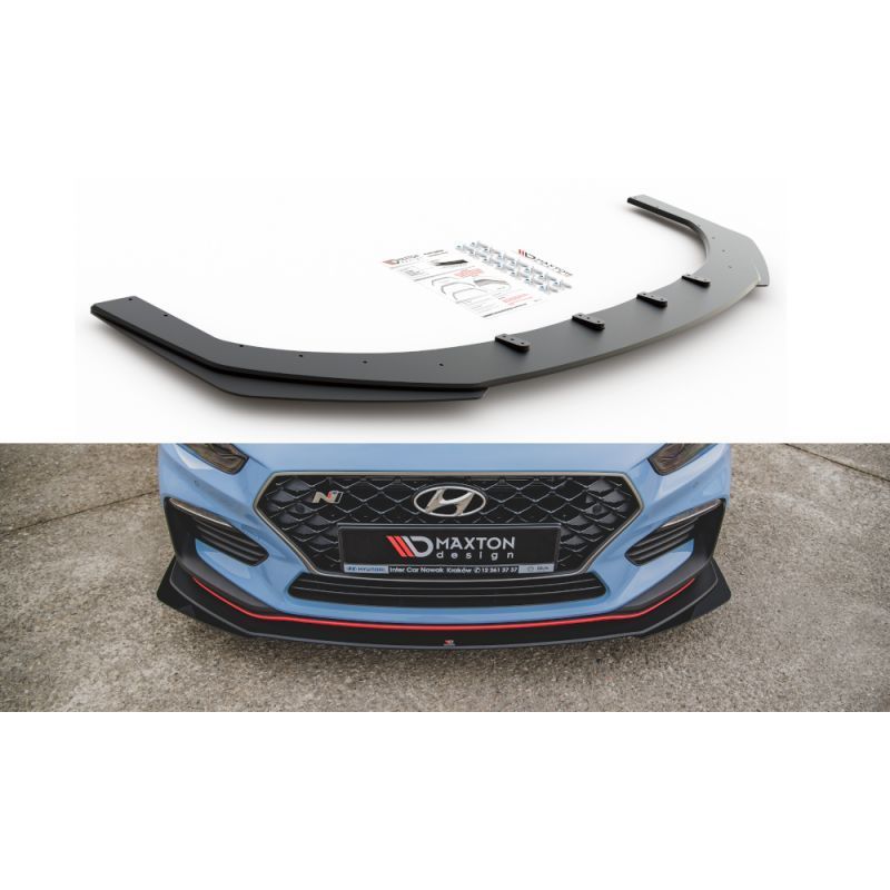 Maxton Racing Durability Front Splitter + Flaps Hyundai I30 N Mk3 Hatchback / Fastback Black-Red + Gloss Flaps, Hyundai