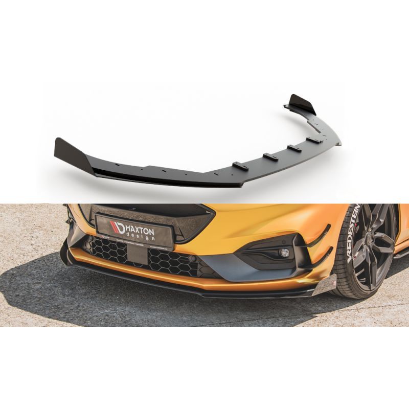 Maxton Racing Durability Front Splitter + Flaps Ford Focus ST / ST-Line Mk4 Black-Red + Gloss Flaps, FORD