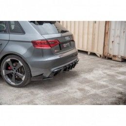 Maxton Racing Durability Rear Side Splitters + Flaps Audi RS3 8V Sportback Black-Red + Gloss Flaps, A3/S3/RS3 8V