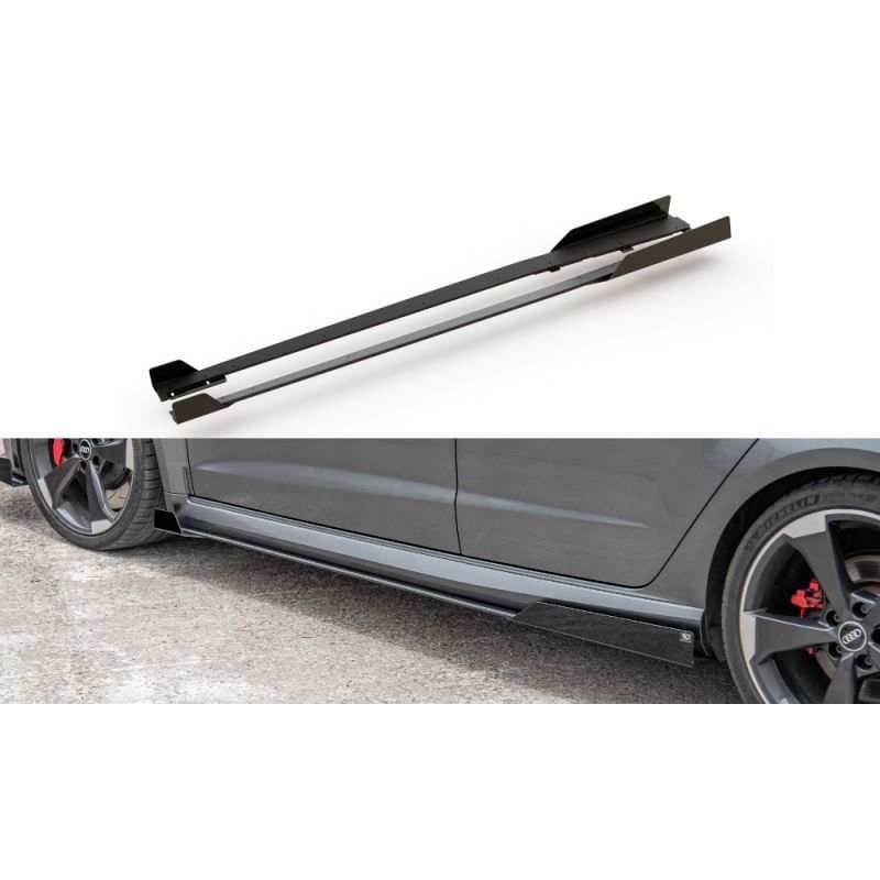 Maxton Racing Durability Side Skirts Diffusers + Flaps Audi RS3 8V Sportback Black + Gloss Flaps , A3/S3/RS3 8V