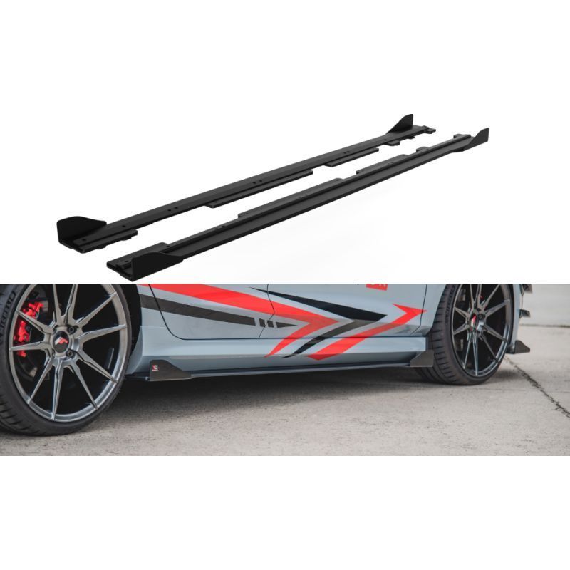 Maxton Racing Durability Side Skirts Diffusers + Flaps Ford Fiesta Mk8 ST / ST-Line Black + Gloss Flaps , FORD