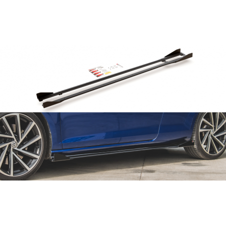 Maxton Racing Durability Side Skirts Diffusers + Flaps VW Golf 7 R / R-Line Facelift Black + Gloss Flaps , Golf 7