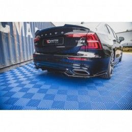 Maxton Central Rear Splitter (with vertical bars) Volvo S60/V60 R-Design Mk3 Gloss Black, MAXTON DESIGN