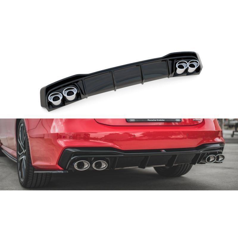 Maxton Rear Valance + Exhaust Ends Imitation Audi A7 C8 S-Line Gloss Black \ Chrome, A7/ S7 / RS7 - C8