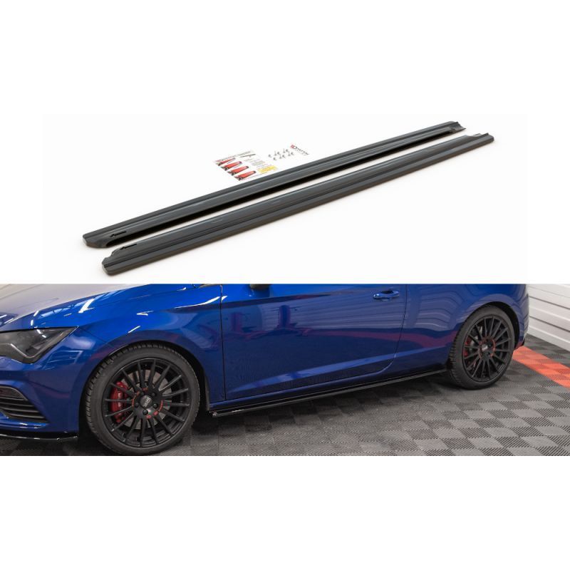 Maxton Side Skirts Diffusers Seat Leon Cupra / FR SC Mk3 / Mk3 FL Gloss Black, Leon Mk3 FR