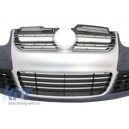 Front Bumper suitable for VW Golf V 5 (2003-2007) Jetta (2005-2010) R32 Look Brushed Aluminium Look Grille, VOLKSWAGEN