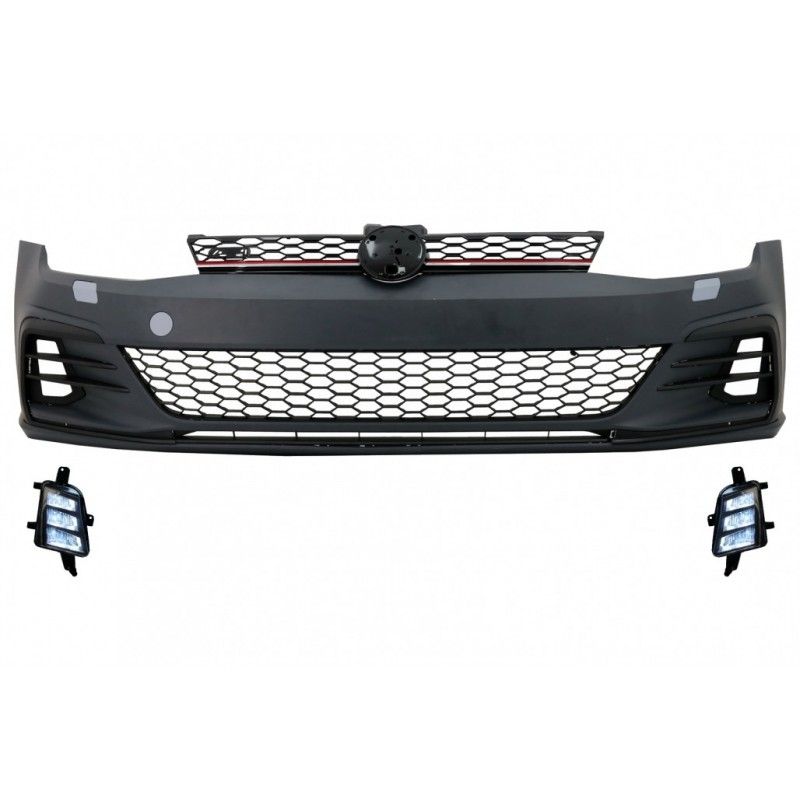 Front Bumper with Grille and LED Fog Lights suitable for VW Golf VII 7.5 (2017-2020) GTI Look, VOLKSWAGEN