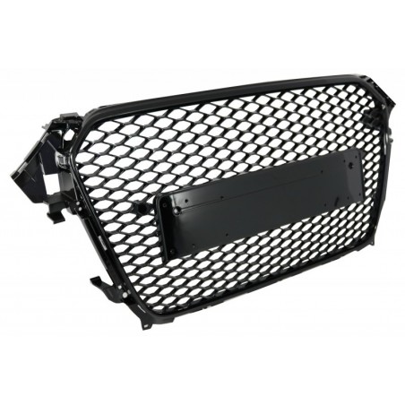 Badgeless Front Grille suitable for AUDI A4 B8 Facelift (2012-2015) RS Design Honeycomb Piano Black With PDC Covers, A4/S4 B8