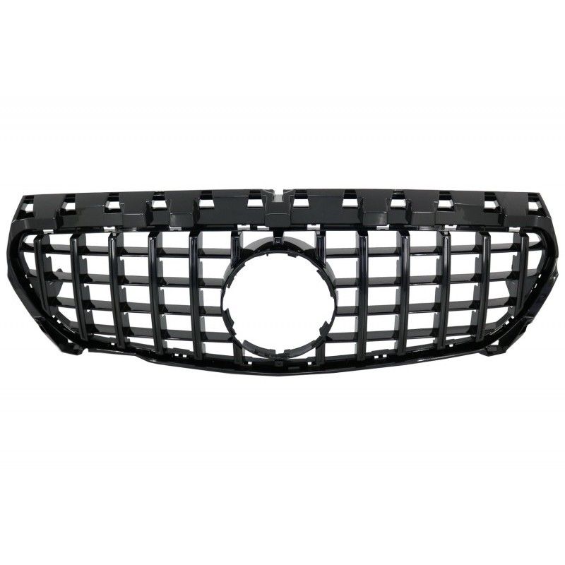 Front Central Grille suitable for MERCEDES CLA C117 X117 W117 (2013-2018) CLA45 GT-R Panamericana Design All Black, MERCEDES