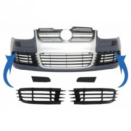 Front Bumper Parts Side grills & Headlights Washer Covers Suitable for VW Golf V 5 (2003-2007) Jetta (2005-2010) R32 Look, VOLKS