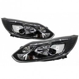 LED DRL Headlights Xenon Look suitable for FORD Focus III (2011-2014) Black, Eclairage Ford