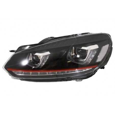Headlights suitable for VW Golf 6 VI (2008-2013) Golf 7 3D LED DRL U-Design LED Flowing Turning Light Red Stripe GTI RHD, Golf 6