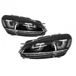 Headlights suitable for VW Golf 6 VI (2008-2013) Golf 7 3D LED DRL U-Design LED Flowing Turning Light Chrome, Golf 6