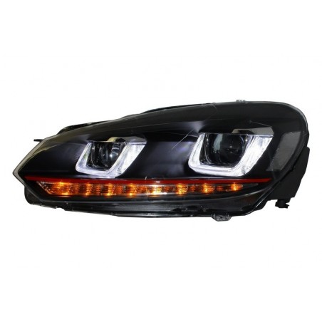 Headlights suitable for VW Golf 6 VI (2008-2013) Golf 7 3D LED DRL U-Design LED Flowing Turning Light Red Stripe GTI, Golf 6