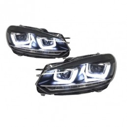 Headlights suitable for VW Golf 6 VI (2008-2013) Golf 7 3D LED DRL U-Design LED Flowing Turning Light Chrome RHD, Golf 6