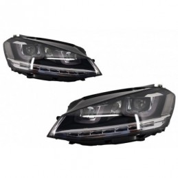 Headlights 3D LED DRL suitable for VW Golf 7 VII (2012-2017) Silver R-Line LED Turning Lights, Eclairage Volkswagen