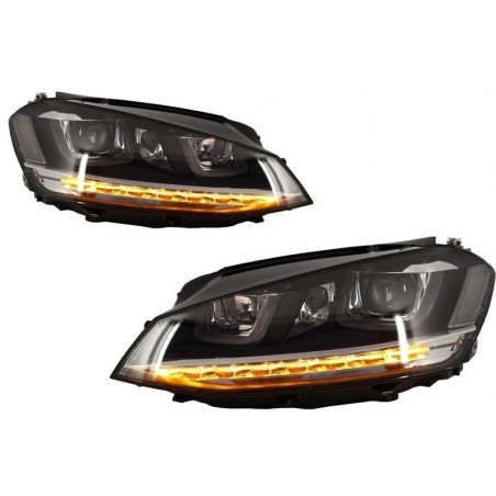Headlights 3D LED DRL suitable for VW Golf 7 VII (2012-2017) Silver R-Line LED Flowing Dynamic Sequential Turning Lights, Eclair