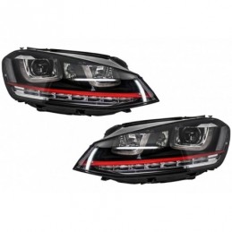 Headlights 3D LED DRL suitable for VW Golf 7 VII (2012-2017) RED R20 GTI Look LED Flowing Turn Light, Golf 7