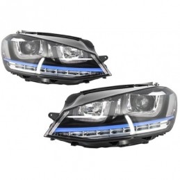 Headlights 3D LED DRL suitable for VW Golf 7 VII (2012-2017) Blue GTE Look LED FLOWING Dynamic Sequential Turn Light, Eclairage