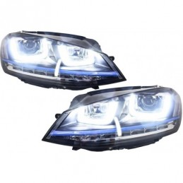 Headlights 3D LED DRL suitable for VW Golf 7 VII (2012-2017) Blue GTE Look LED FLOWING Dynamic Sequential Turn Light, Eclairage