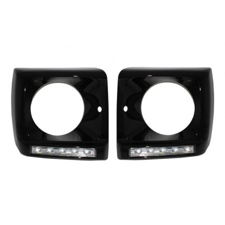 Black Headlights Covers with LED DRL Chrome Daytime Running Lights suitable for Mercedes G-Class W463 (1989-up) G65 Design Black
