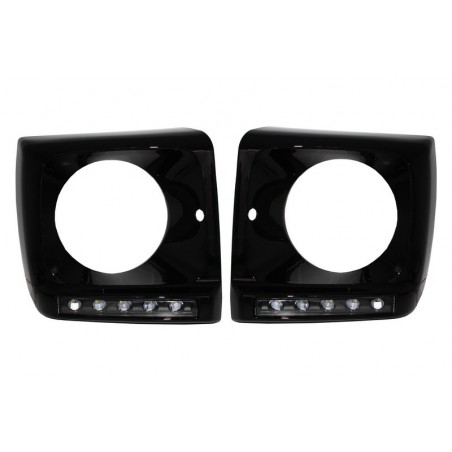 Black Headlights Covers with LED DRL Black Daytime Running Lights suitable for Mercedes G-Class W463 (1989-2012) G65 Design, Ecl
