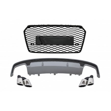Rear Valance Air Diffuser with Exhaust Muffler Tips and Front Grille suitable for AUDI A7 4G Facelift (2015-2017) S7 Design, Nou
