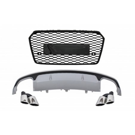Bumper Valance Air Diffuser with Exhaust Muffler Tips and Front Grille suitable for AUDI A7 4G Facelift (2015-2017) S7 Design, N