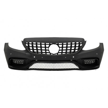 Complete Front Bumper with Diffuser and Black Tips suitable for MERCEDES C-Class W205 S205 (2014-2020) Only for AMG Sport Line, 