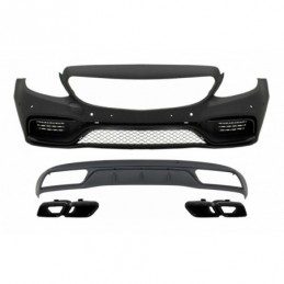 Front Bumper without grile & Diffuser with Muffler Tips Black suitable for Mercedes C-Class W205 S205 (2014-2018) C63 Design, No