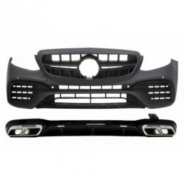 Front Bumper with Rear Diffuser and Exhaust Muffler Tips suitable for Mercedes E-Class W213 (2016-up) E63s Design Black Edition,