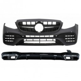 Front Bumper with Rear Diffuser and Exhaust Muffler Tips suitable for Mercedes E-Class W213 (2016-up) E63s Design All Black, Nou