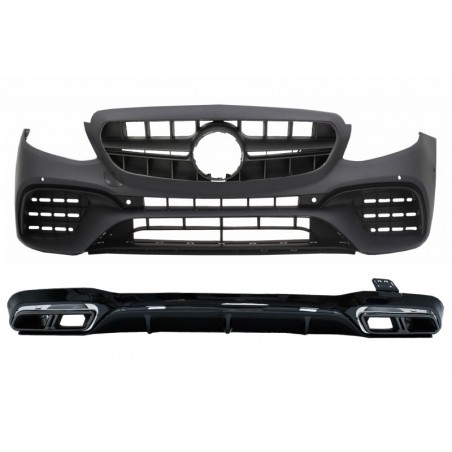 Front Bumper with Rear Diffuser and Exhaust Muffler Tips suitable for Mercedes E-Class W213 (2016-up) E63s Design All Black, Nou