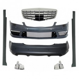 Complete Body Kit suitable for Mercedes S-Class W221 LWB (2005-2013) with Facelift Front Grill and Exhaust Muffler Tips, Nouveau