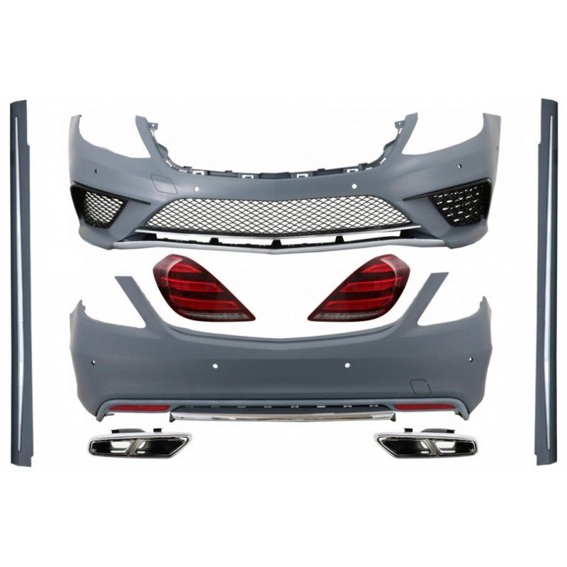 Body Kit with Full LED Taillights and Exhaust Muffler Tips Chrome suitable for Mercedes S-Class W222 (2013-06.2017) S63 Design, 