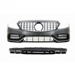 Front Bumper & Grille with Diffuser and Tips suitable for Mercedes C-Class W205 S205 AMG Sport Line (2014-2020) C63S Design, Nou