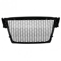 Badgeless Front Grille with Fog Lamp Covers and LED DRL Headlights suitable for AUDI A4 B8 8K (2008-2011) RS Design Piano Black,