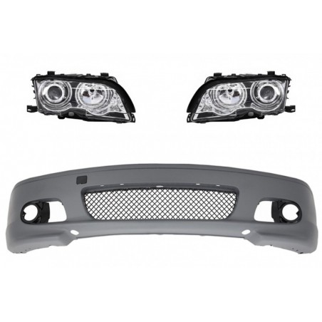 Front Bumper M-tech II Design without Fog Lights Angel Eyes Headlights suitable for BMW 3 Series E46 Coupe Cabrio 1992-2002, Nou