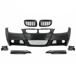 Front Bumper with Kidney Grilles and Spoiler Lip suitable for BMW 3 Series E90 E91 Sedan Touring (2004-2008) M-Technik Design, N