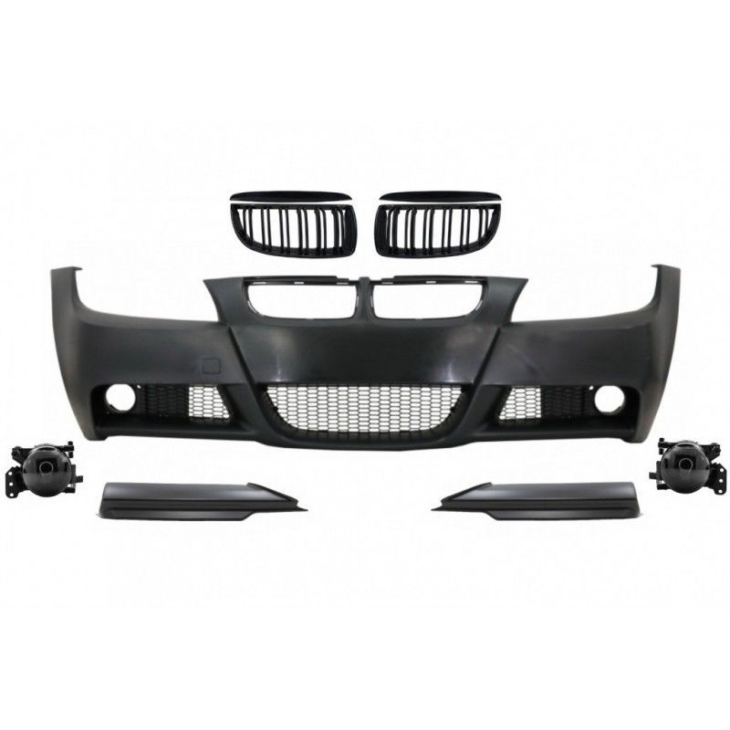 Front Bumper with Kidney Grilles and Spoiler Lip suitable for BMW 3 Series E90 E91 Sedan Touring (2004-2008) M-Technik Design, N