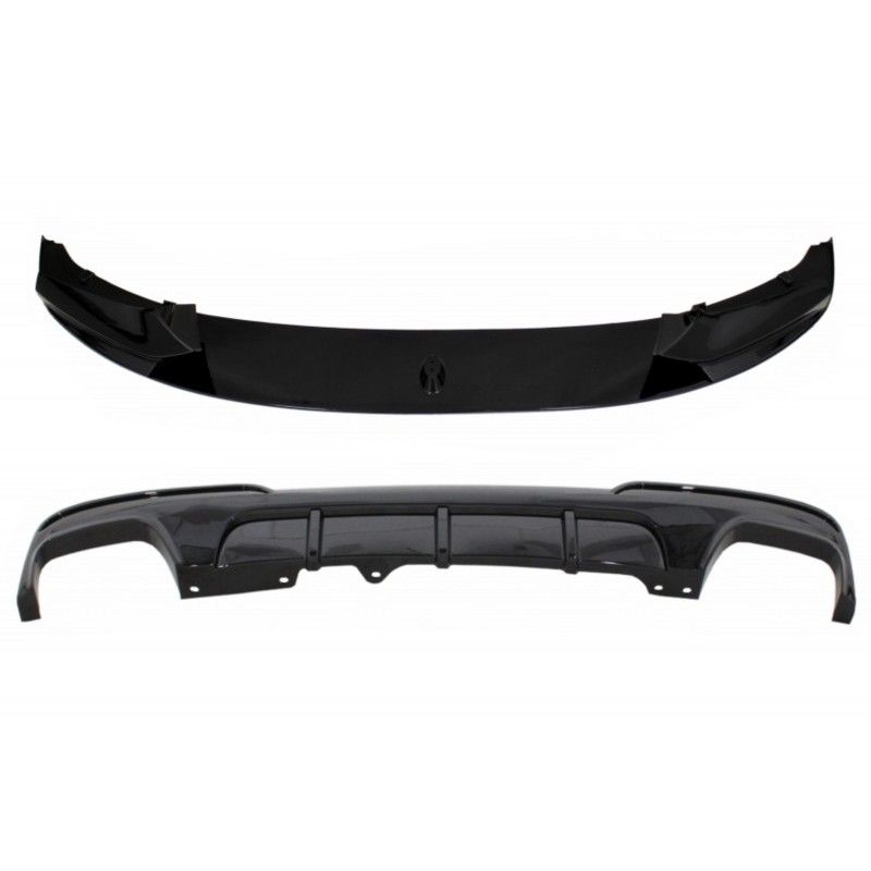 Front Bumper Spoiler Lip suitable for BMW 5 Series F10 F11 (2011-2017) with Double Outlet Air Diffuser M-Performance Piano Black