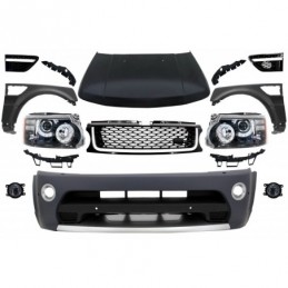 Front Conversion suitable for Land Range ROVER Sport L320 (2005-2013) Autobiography Design Bumper Headlights Hood and Fenders, N