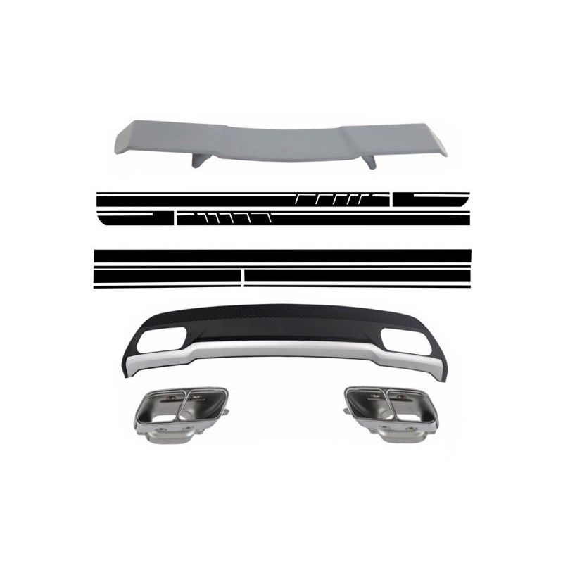 Air Diffuser with Exhaust Tips Spoiler and Stickers Black for MERCEDES A-Class W176 (2012-2018) Sport Pack, Nouveaux produits ki